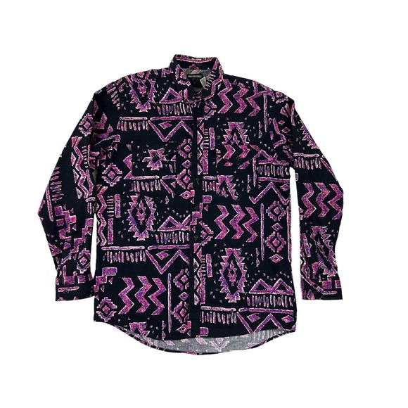 VTG Frontier Series Geometric Men Pink‎ Black Button Down Long Sleeve Shirt LT - Picture 1 of 6